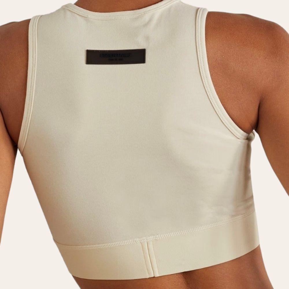 Fear of God Essentials Logo Sport Stretch Cotton Crop Tank in Eggshell Women's M - Picture 5 of 15